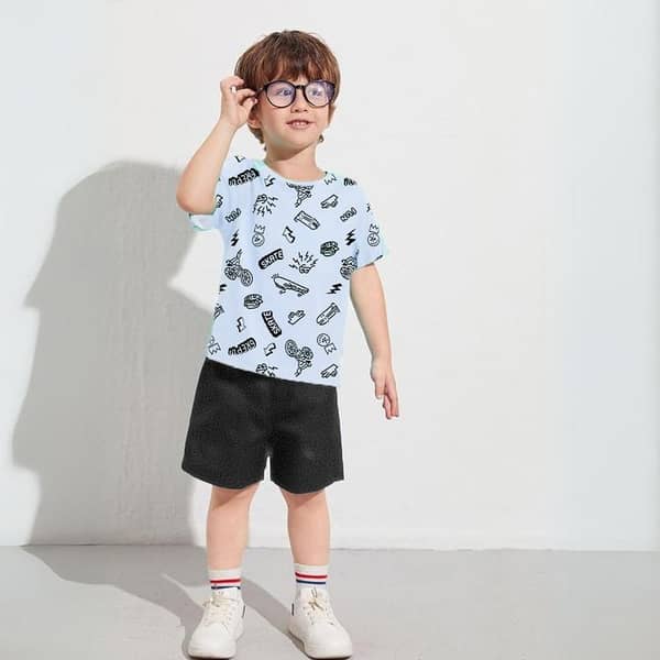 Ruku Garments Kids' Allover Printed Tees and Shorts Set