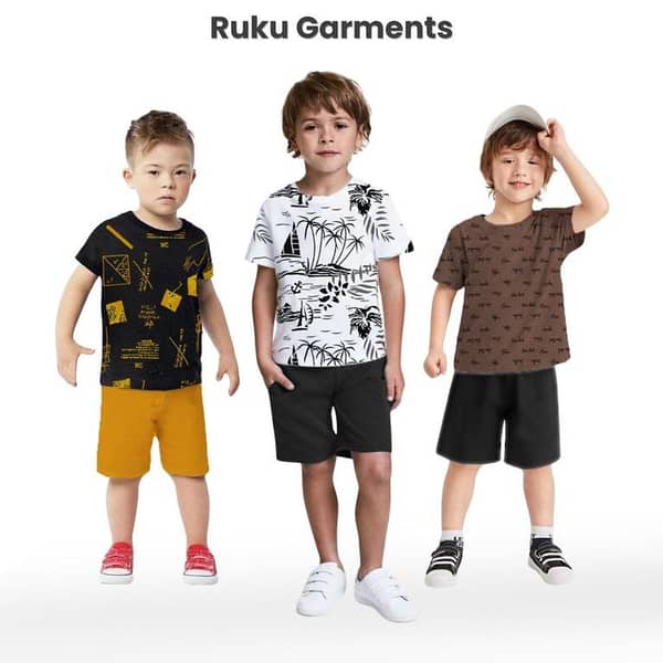 Ruku Garments Kids' Pack of 3 Allover Printed Tees and Shorts Sets