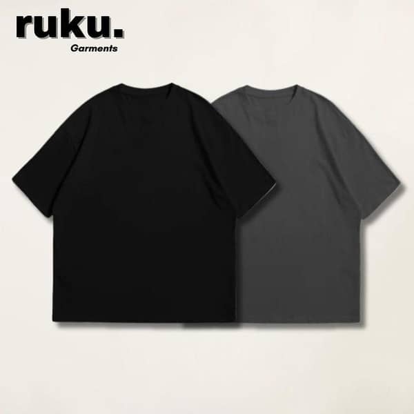Ruku Garments Pack of 2 Men's Oversized Drop Shoulder T-shirts in CVC Single Jersey Cotton