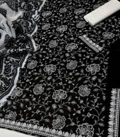 3-Piece Black Embroidered Lawn Suit – Brand New – Unstitched