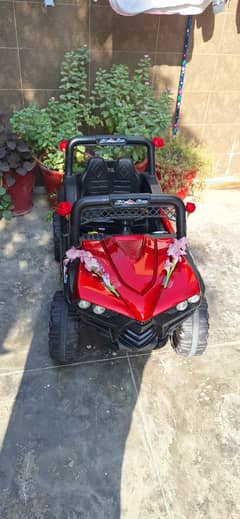 Dual-drive 12 V battery jeep – red & black off-road style