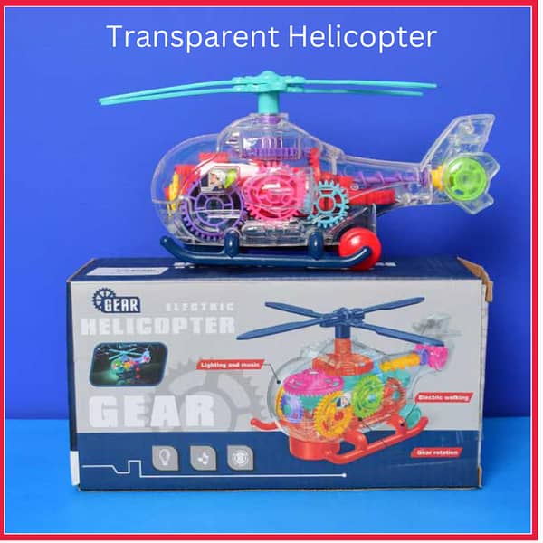 Electric Helicopter Toy with Transparent Design, Flashing Lights, and Sound - High Quality Gear Model
