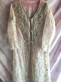 3-Piece Formal Dress – Beige & Silver Embroidered