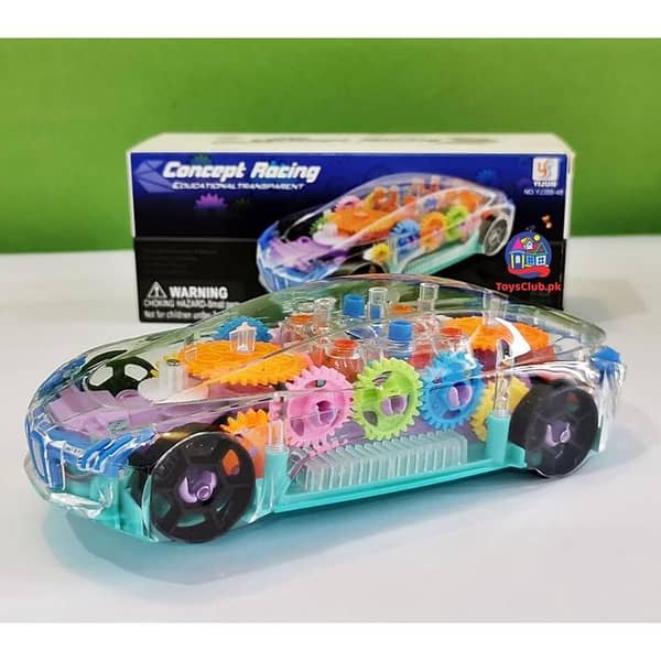 Educational Transparent Car by Concept Racing: Musical Toy Vehicle with 3D Lights and High-Speed Action for Kids
