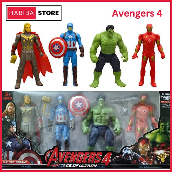 Marvel Avengers 4 Action Figure Set - Hulk, Thor, Captain America, Iron Man with LED Light
