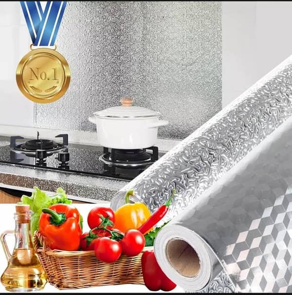 Aluminium Foil Sticker Roll - Self-Adhesive, Oil and Waterproof Backsplash Sheet, Silver, 60x200cm