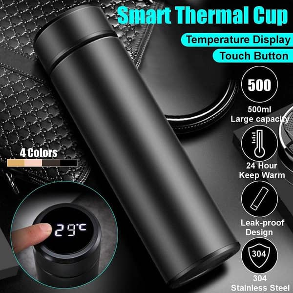 LED Temperature Display Stainless Steel Sports Water Bottle - Double Wall Vacuum Insulated, Leak Proof, Keeps Beverages Hot or Cold for 24 Hours - Travel Mug with Thermos Flask