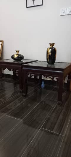 A 3-tables teak wood centre table set