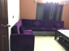 Purple L- shaped sofa & Ferozi Sofa set