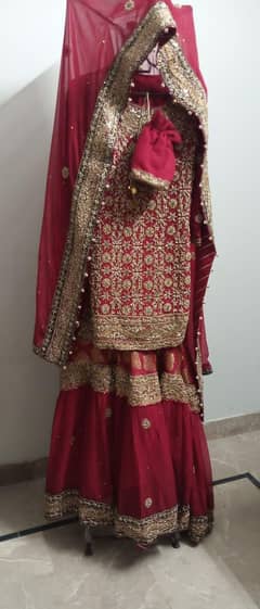 Bridal Sharara Heavy Embroidery Sharare Maxy Red Golden Dress Dulhan