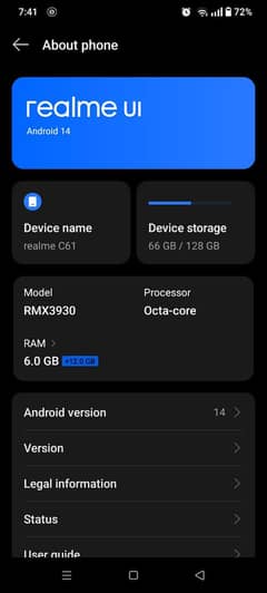 realmi c61.6+12/128 10by10 only mobail 5000mah details watsape hai