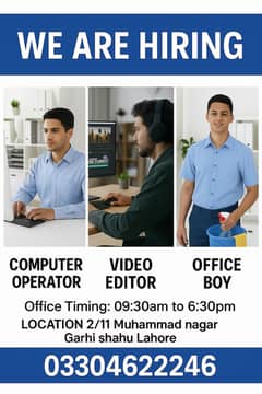 Video Editor, Computer Operator and Office Boy Job
