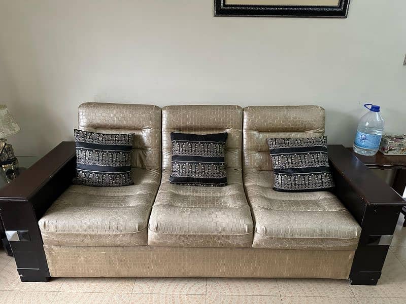 Double foam slightly used wooden carved Sofa set with tables! 0