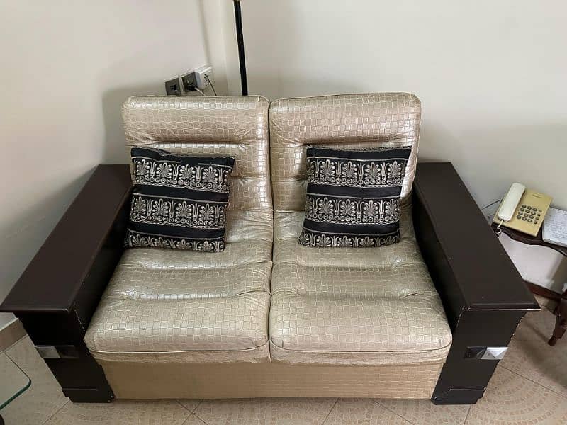 Double foam slightly used wooden carved Sofa set with tables! 2