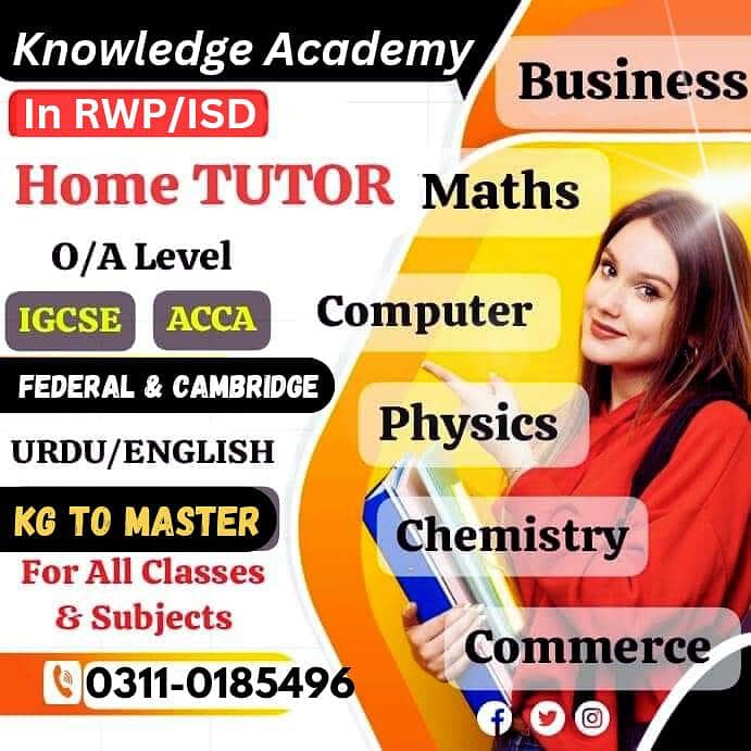Home Tutor,Online Tutor,Home Tution,O/A level, IGCSE,Math,Eng,Kg,Bio 0