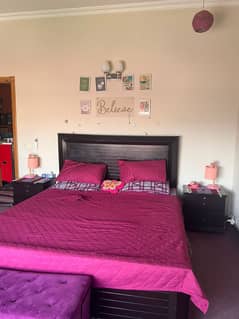 Elegant King Size Wooden Bed Set with Side Tables & Dressing Table
