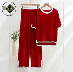 2 PC women's stitched  plain night suit