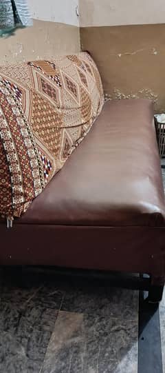 single long 5 seater leather cusion sofa
