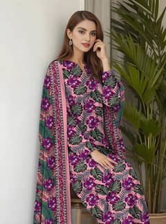 3 Piecs Women's Unstitched Printed Suit : Free Home Delivery