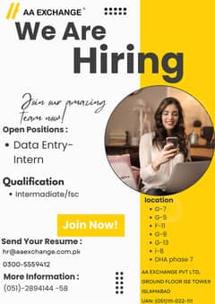 Internship position - Education (f. a, matric,fsc)  (male- Female)