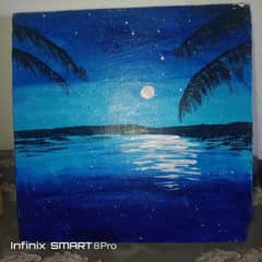 handmade moonlight lake painting_night scenery wall art