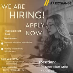Front Desk Intern – Islamabad (Near Blue Area)