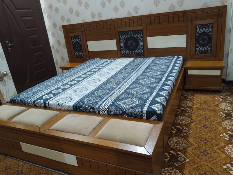 King Size Bed Set with Side Tables & Built-in Storage Drawers + Lights 0