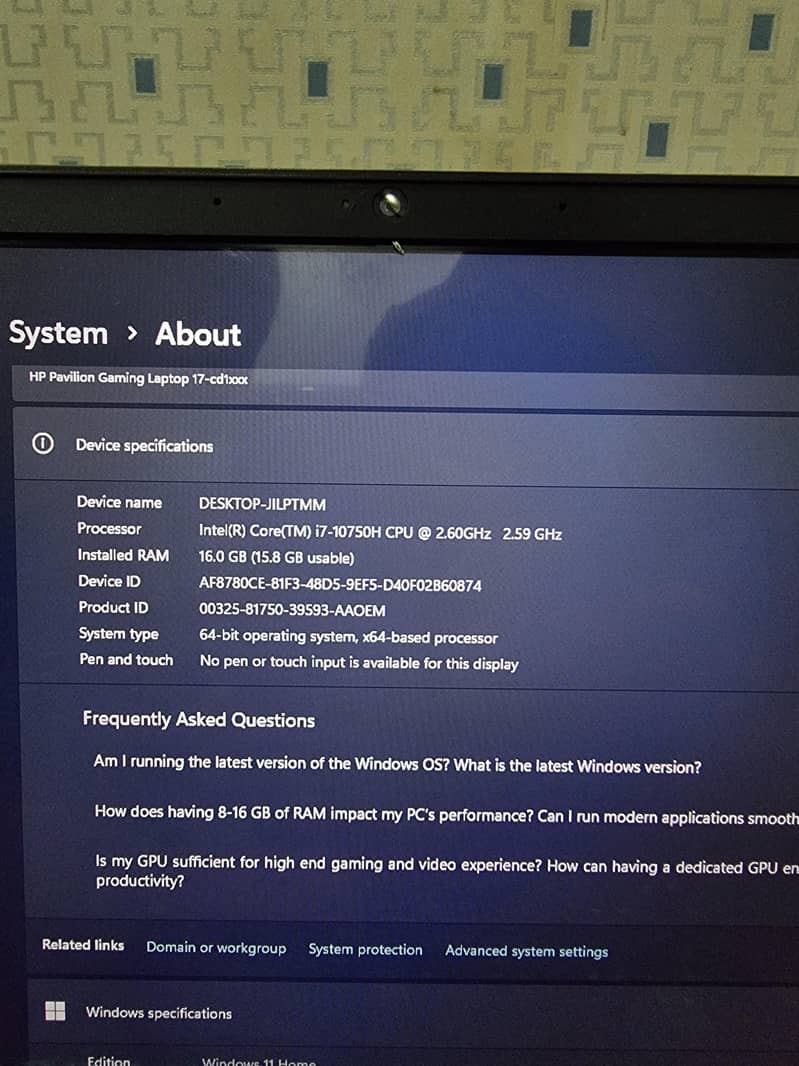 HP pavilion gaming 17  i7 10th gen gtx 1650ti gddr 6 3