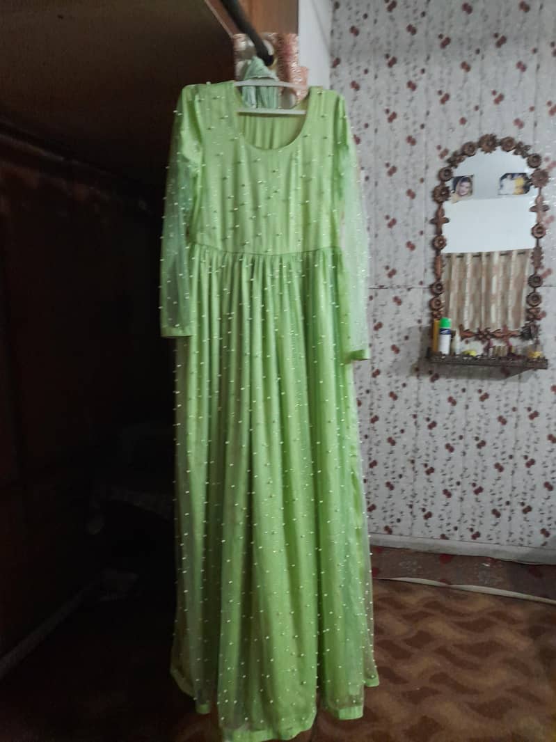 long pastel color net  maxi with dupatta 0