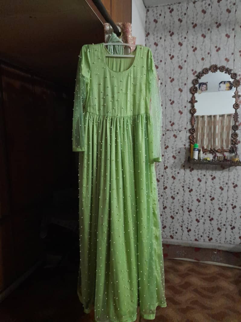 long pastel color net  maxi with dupatta 1