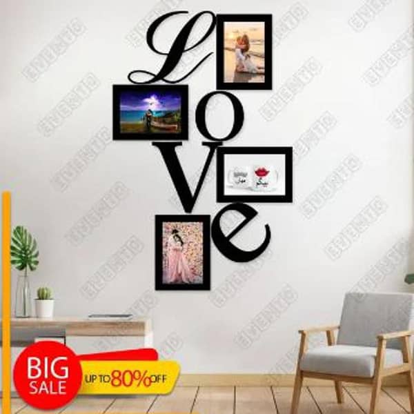 LOVE 3D Wooden Wall Photo Frame Set for Home, Living Room, Bedroom, and Office Decor