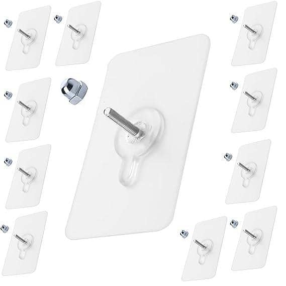 FRAKIN 6Pcs Clear Self-Adhesive Screw Hangers for Easy Wall Mounting - Waterproof and Rustproof for Home, Kitchen, and Bathroom Use