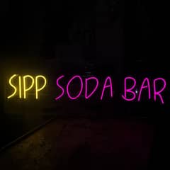 Frosted mirror and neon sign