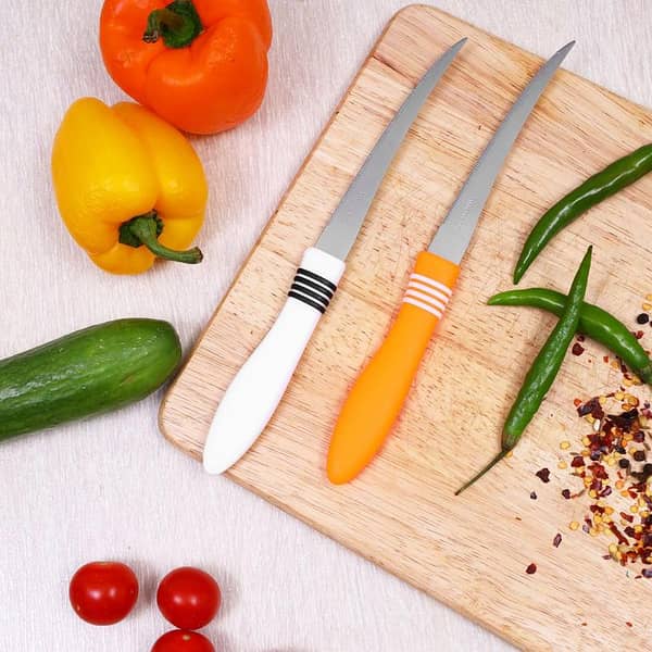 Set of 2 Stainless Steel Kitchen Knives - 12cm Multipurpose Table Knives for Dining and Vegetable Chopping in Random Colors