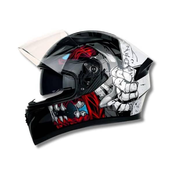 Vector JAW Shine Full Face Helmet – Red, White & Black | Dual Visor | DOT Certified (XL SIZE)
