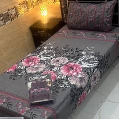 4 pieces Printed Single Bed Cotton Bedsheet Set Grey color premium