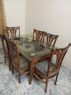 Luxury Sheesham Dining Set (6 Chairs + Table) + Glass Center Table