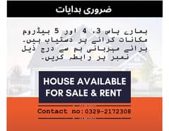 House available for Sale & Rent