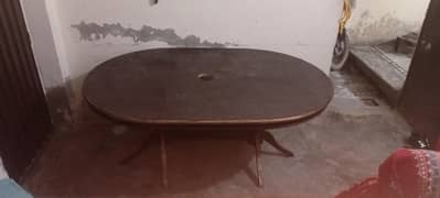One Big Wooden Table with 6 Chairs For Sale