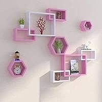 Pink and White Wall Shelf – Modern Hexagon Square Display