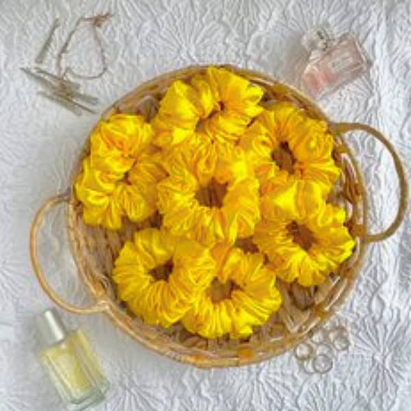 Yellow Silk and Satin Scrunchies for Women and Girls - Versatile Hair Accessories for All Hair Types
