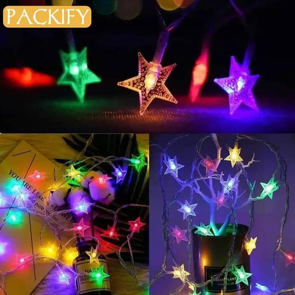 3 Meter 20 LED Multicolour Star String Fairy Lights - Plug-in Decorative Lights for Room Ambiance