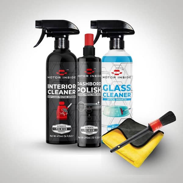 Motor Inside Car Interior Kit (Interior Cleaner, Dashboard Polish, Glass Cleaner, Towel & Brush)