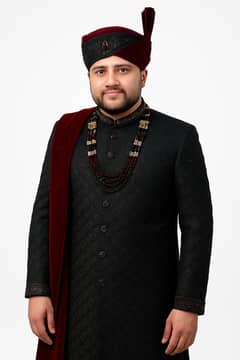 Premium Groom Sherwani | Maroon & Black | Wedding Wear
