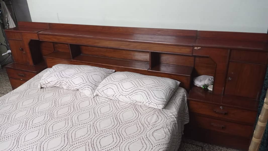 used double bed with mattress and 2 side tables in good condition 0