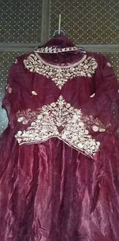 Elegant 3-Piece Maroon Embroidered Maxi Dress