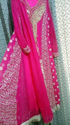 pink chiffon embroided party wear frock