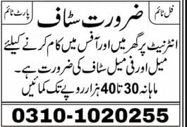 Male and Female Staff needed