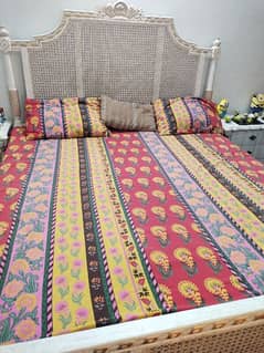 Cane bed with side tables n dressing
