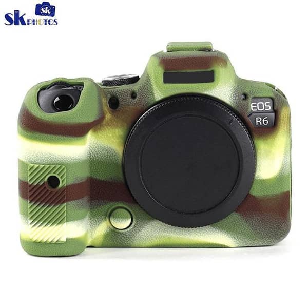 Camera Case for Canon R6 R6II – Silicone Protective DSLR Skin Cover, Detachable Cage, Shockproof, Dustproof (Camouflage)